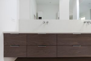 Master Bathroom Modern Floating Walnut Vanity in Clarendon Hills, Illinois