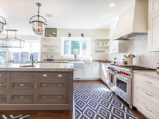 White and Gray Inset Kitchen Cabinets in Clarendon Hills, Illinois