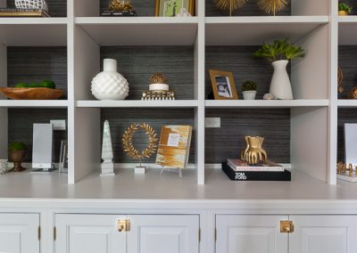 media cabinet built in bookcase book shelves hinsdale illinois brass grass cloth wallpaper white transitional
