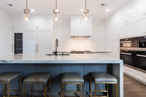 kendall charcoal waterfall countertop super white shaker inset kitchen cabinet transitional chicago illinois
