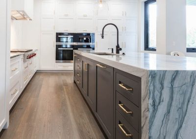 kendall charcoal waterfall countertop super white shaker inset kitchen cabinet transitional chicago illinois