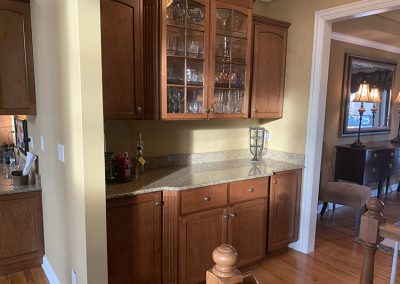 chantilly lace ocean floor farmhouse transitional kitchen refinish modification floating shelves shelf sconce rustic batavia illinois quartzite