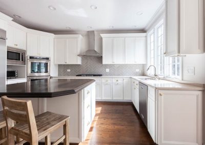 mitered shaker door benjamin moore white dove brass knobs cup pulls kitchen refinish reface clarendon hills illinois