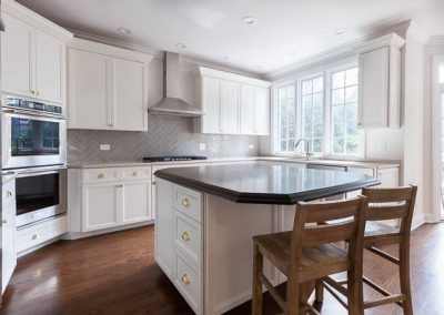 mitered shaker door benjamin moore white dove brass knobs cup pulls kitchen refinish reface clarendon hills illinois