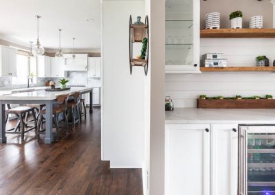 chantilly lace ocean floor farmhouse transitional kitchen refinish modification floating shelves shelf sconce rustic batavia illinois quartzite