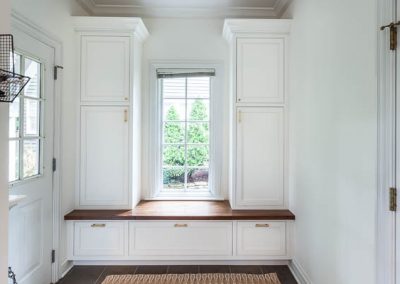simply white mudroom locker cabinet stained bench seat