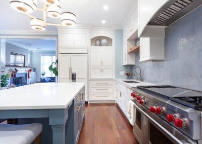 inset kitchen cabinets cabinetry custom chicago illinois blue and white kitchen cabinet transitional classic floor ceiling large island