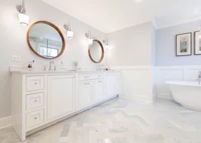 master bath vanity double white beaded inset shaker benjamin moore custom wheatland cabinets illinois clarendon hills