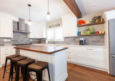 inset kitchen cabinets remodel elmhurst illinois white walnut countertop quartz custom shaker mudroom bench seat shiplap