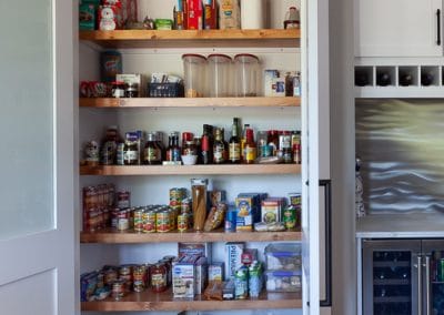 kitchen reface refinish oak cabinets quartz countertop black accent blue island white perimeter walk in pantry