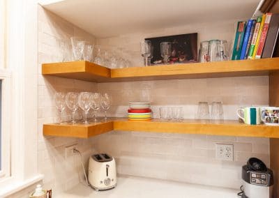 dining room credenza sherwin williams pure white walnut countertop floating shelves maple corner floating shelves oak park illinois modern