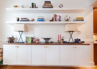 Modern Floating Credenza and Floating Shelves in Oak Park, Illinois