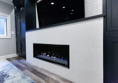 benjamin moore soot basement fireplace built-ins inset shaker chic wheatland cabinets elizabeth steiner photography