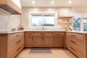 white oak custom kitchen cabinets inset floating shelves elizabeth steiner photography wheatland cabinets